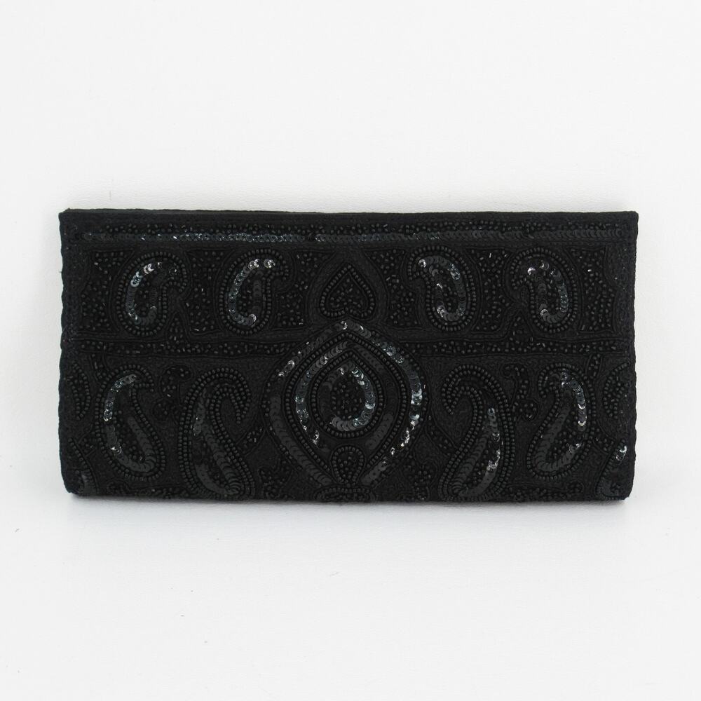 Christina Clutch Handbag Women Small Black Beaded Paisley Lined Snap Purse Bag
